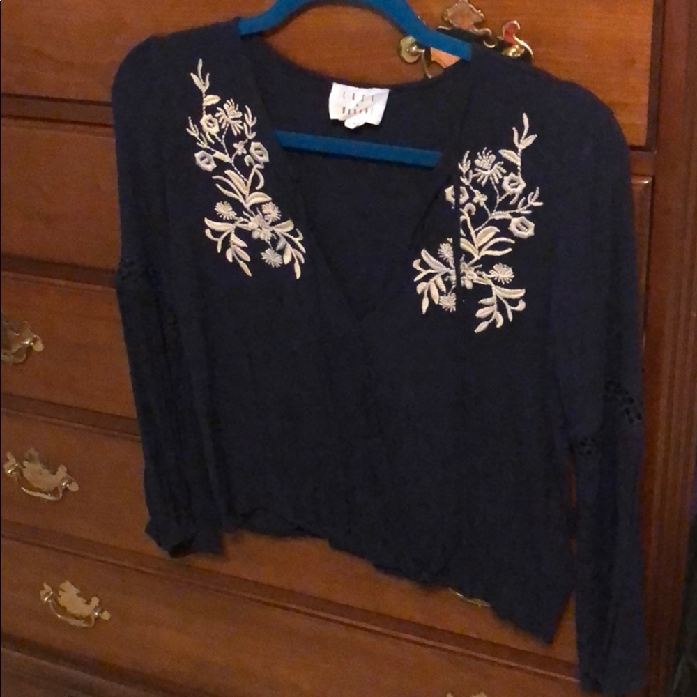 Long Sleeve Blouse with floral detail around neck